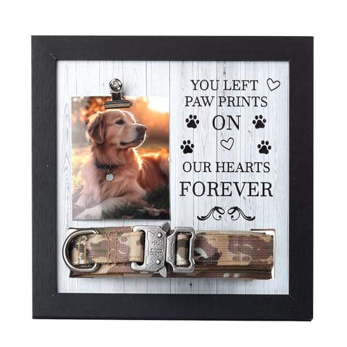 X-partner Pet Memorial Frame with Collar Holder – Dog & Cat Loss Remembrance Gift – You Left Paw Prints on Our Hearts Forever – Sympathy Keepsake Frame for Pet Lovers