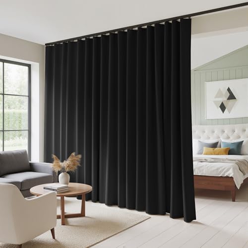RYB HOME 100% Blackout Room Divider Curtain, Thermal Insulated&Privacy Assurd Extra Wide Curtain for Bedroom/Sliding Door, Back Tab&Rod Pocket Drape with Hooks for Ceiling, W100xL84, Black, 1 Panel RYB HOME