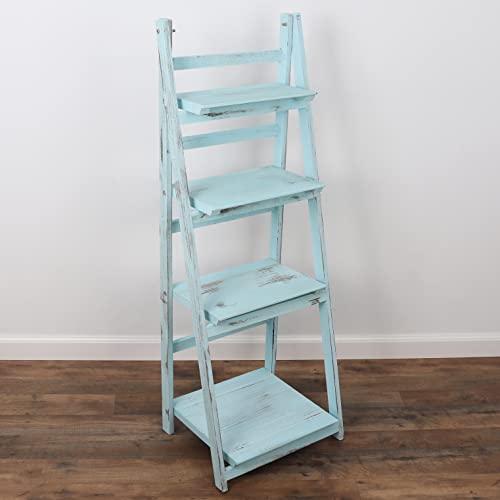 Milltown Merchants Ladder Shelf - Distressed Bookshelf - Rustic Ladder Bookshelf - Leaning Bookshelf for Rustic Home Decor (Turquoise) Milltown Merchants