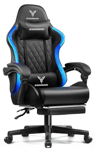 EXRACING Gaming Chair with Footrest Ergonomic High-Back PU Leather Computer Chair with RGB LED Lights Linkage Armrests Lumbar Support and Headrest 150°Reclining Diamond Quilted Office Chair for Adults EXRACING