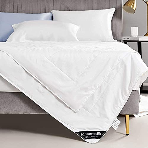 Mommesilk Silk Comforter/Duvet/Quilt, 100% Natural Silk Bedding Blanket, Cool for Summer, Machine Washable White, Full 76x87 Inch Mommesilk