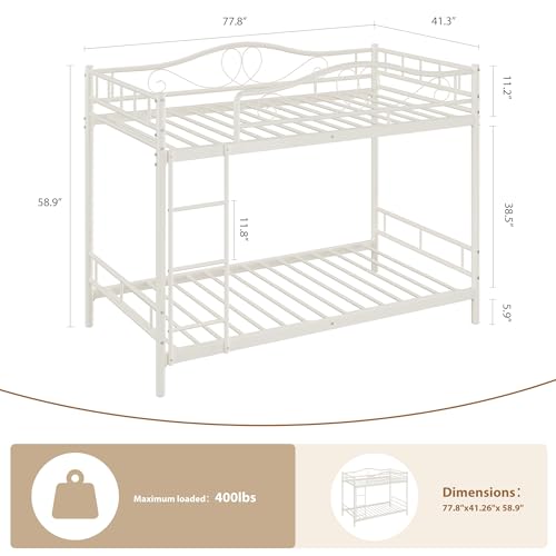 GarveeHome Bunk Bed Twin Over Twin, Heavy Duty Metal Bunk Bed with Safety Guardrail & Ladder, 400 LBS Weight Capacity, Space-Saving Design, Noise Free, No Box Spring Needed, Easy Assemble GarveeHome