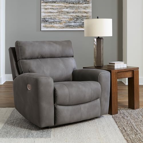 Signature Design by Ashley Next-Gen DuraPella Contemporary Faux Leather Wall Hugger Power Recliner with Adjustable Headrest and USB Ports, Dark Brown Signature Design by Ashley