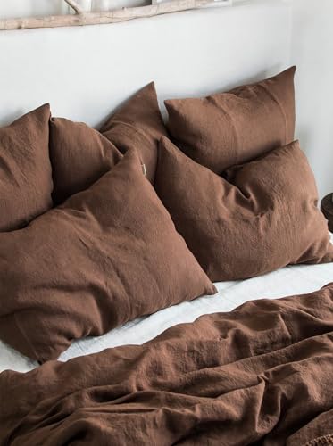 Linen Bedding Set in Walnut. Duvet Cover and 2 Pillowcases Set. King, Queen, Twin, Full, Double, Single Size. Dark Brown Linen Bedding Set (King 90x104) Generic