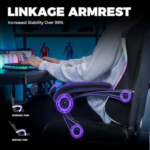 GTPLAYER RGB Gaming Chair with Footrest, Computer Gaming Chair with LED Lights for Adults, Height Adjustable PC Gamer Chair with 90-155° Recline & Removable Headrest Lumbar Support, RGB Black GTPLAYER