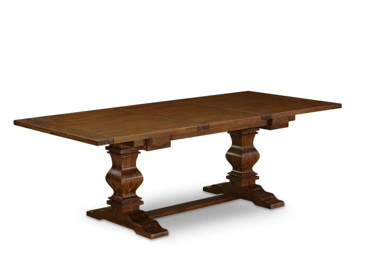 East West Furniture LAT-08-TP Lassale Modern Dining Rectangle Kitchen Table Top with Removable Leaf & Double Pedestal Base, 42x92 Inch, Walnut East West Furniture