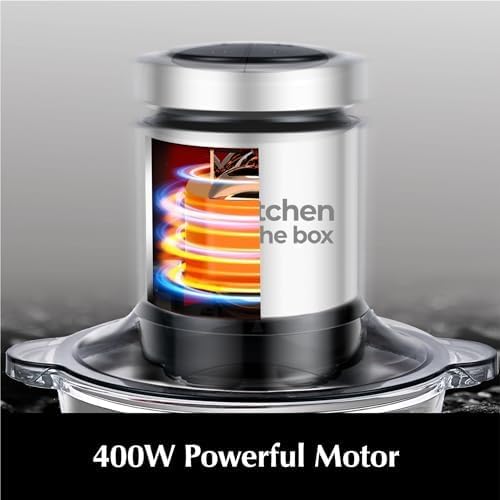 Kitchen in the box Food Processors,400W All-Copper Motor Meat Grinder & Food Chopper - Electric Vegetable Chopper with 2 Bowls(8 Cup+8 Cup) & 2 Bi-Level Blades for Meat/fish/Vegetable/Baby Food Kitchen in the box