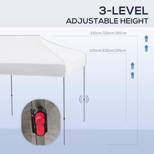 Outsunny 10' x 20' Pop Up Canopy Tent, Instant Sun Shelter with 3-Level Adjustable Height, Easy up Outdoor Tent for Parties with Wheeled Carry Bag for Garden, Patio, White Outsunny