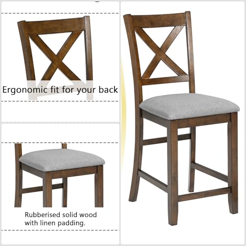 Trygoal Dining Table Set for 4, Modern 5 Piece Dining Room Table Set with Square Table & 4 X-Shaped Backrest Upholstered Chairs, Counter Height Kitchen Chairs Set for Small Space, Walnut Trygoal