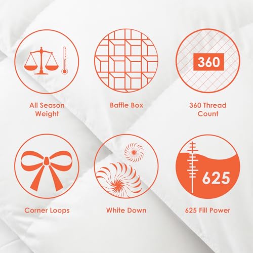Canadian Down & Feather Co. - All Season Weight 625 Loft White Down Duvet King Size - 360 TC Shell 100% Cotton - Filled in Canada Canadian Down & Feather Company