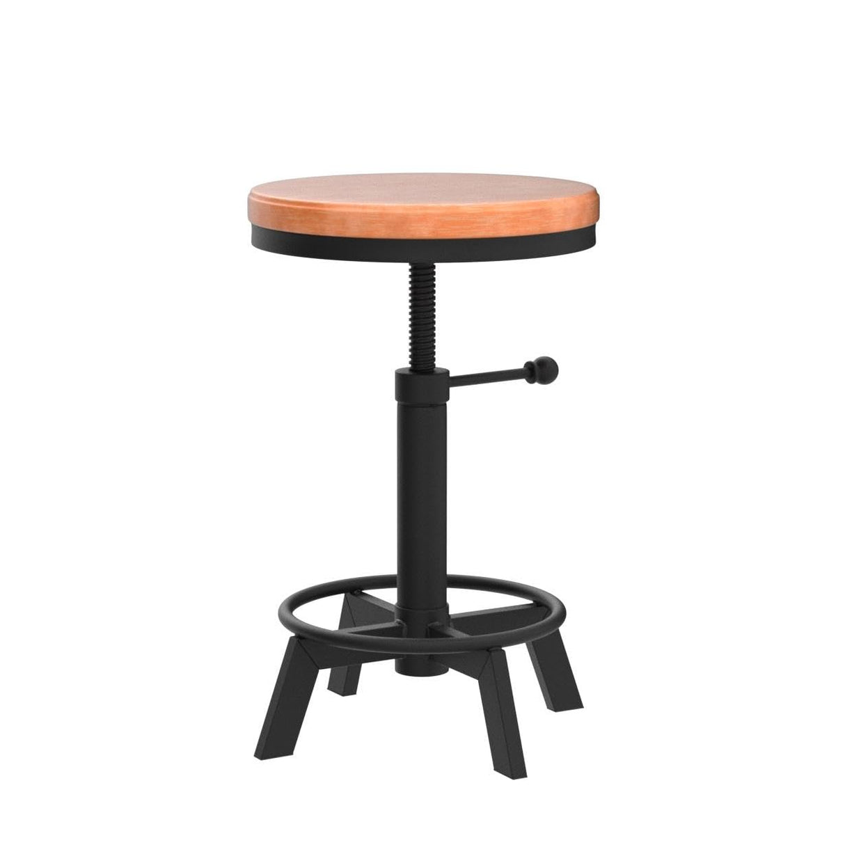 BOKKOLIK Set of 2-Industrial Bar Stool-Counter Height Chairs- Swivel Wooden Seat- Adjustable 17.7-24inch BOKKOLIK