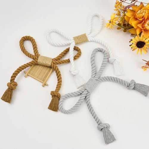 NICEEC 2 Pack Natural Cotton Rope Curtain Tiebacks Boho Rustic Style Decorative Drape Tie Backs Farmhouse Hand-Woven Rope Curtain Holdbacks with Wood Club for Home & Office Drapery (Cotton knot-Khaki) NICEEC