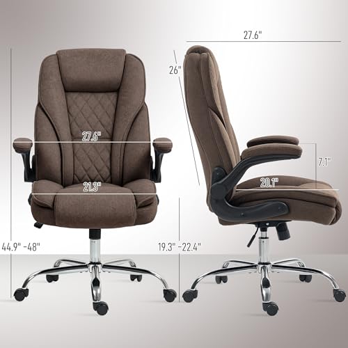 HOMCOM High Back Office Chair, Executive Desk Chair with Swivel Wheels, Flip-up Armrest, Adjustable Height, Modern Diamond Fabric Computer Chair for Home Office, Dark Brown HOMCOM