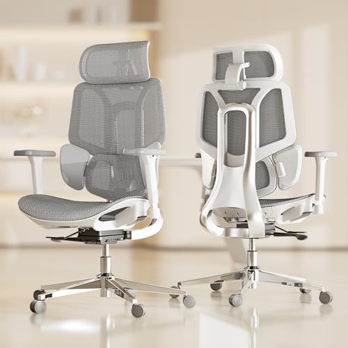 Hbada E3 Air Ergonomic Office Chair, Big and Tall Office Chair - with 3-Zone Dynamic Lumbar Support, 3D Adjustable Headrest, 3D Adjustable Armrests, Swivel, Grey(No Footrest) Hbada
