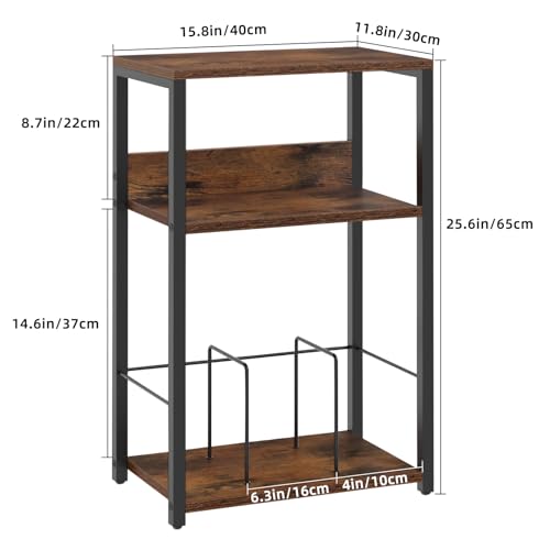LELELINKY Record Player Stand, 3-Tier End Side Table with Vinyl Record Storage, Vinyl Record Holder Up to 120 Albums, Turntable Stand with Vinyls Storage for Music Living Room, Brown LELELINKY