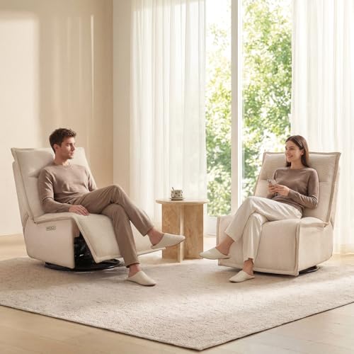 Power Recliner Chair Swivel Glider, 29" Extra Wide Seat with 270° Swivel, No Armrest Design, USB & Type-C Charging Ports, OEKO-TEX Fabric, Swivel Glider Recliner for Living Room, Easy Assembly, Beige