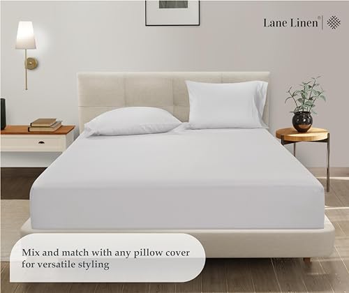 Twin Fitted Sheet Only - Classic Jersey Knit, 4 Way Elastic Stretch - 15" Deep Pocket Fitted Bottom Sheet Only - Ultra Soft, Easy Care & Stays Secure All Night - Hotel Inspired Home Sleep - White LANE LINEN