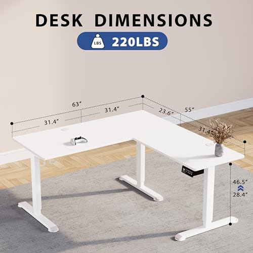 Shahoo L-Shaped Electric Standing Desk, 63 x 55 Inches Height Adjustable Coner Table, Home Office Computer Workstation, White, 63 x 55 Inch Shahoo