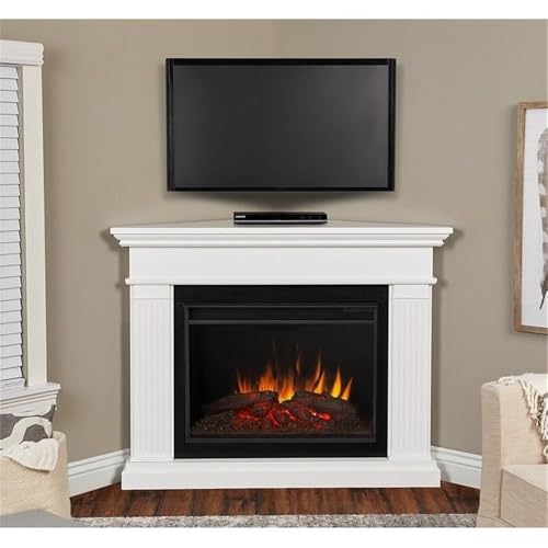 BOWERY HILL Traditional Corner Electric Fireplace Mantel Heater with Remote Control, Adjustable Led Flame 1500W in White BOWERY HILL