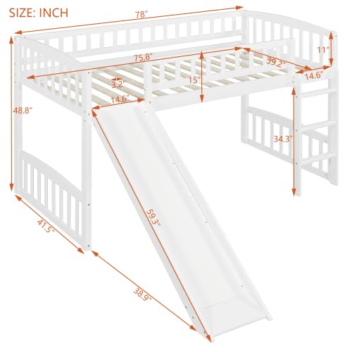 Harper & Bright Designs Twin Loft Bed with Slide and Ladder, Kids Loft Bed, Wooden Low Loft Bed for Kids, No Box Spring Needed, White Harper & Bright Designs
