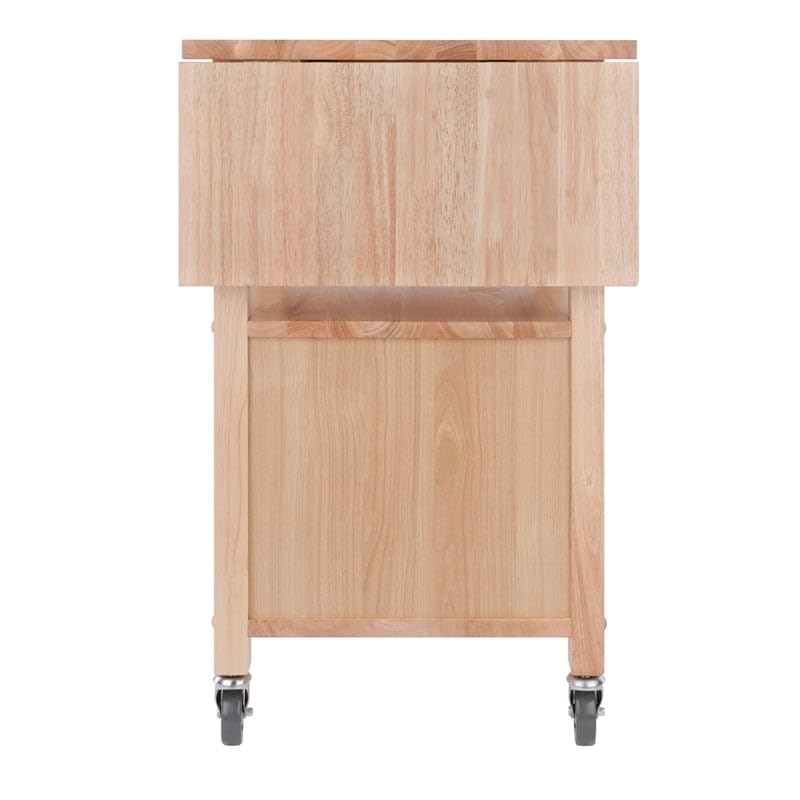 Pemberly Row Transitional Wood Drop Leaf Butcher Block Kitchen Cart in Natural Pemberly Row