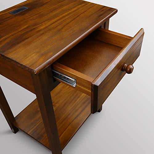 Casual Home Night Owl Nightstand with USB Ports-Warm Brown Casual Home