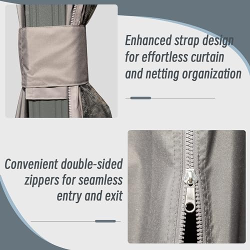 Domi 8x8FT Hardtop Gazebo, Outdoor Gazebo with Galvanized Steel Double Roof Canopy, Curtain and Netting, Metal Gazebo Pavilion for Patio, Lawn, Garden, Gray domi outdoor living