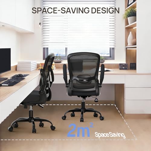 Mimoglad Ergonomic Office Chair - BIFMA Certified, Flip-up Armrests & 135° Recline, Adjustable Lumbar Support - Space-Saving Task Chair for Business/Team Office & Home (Black, 350lbs) Mimoglad