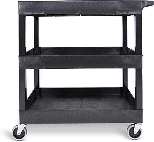 Stand Steady Tubstr 3 Shelf Utility Push Cart Supports Up to 300 lbs - Heavy-Duty Plastic Service Cart Great for Offices, Warehouse Storage, Garage Stand Steady