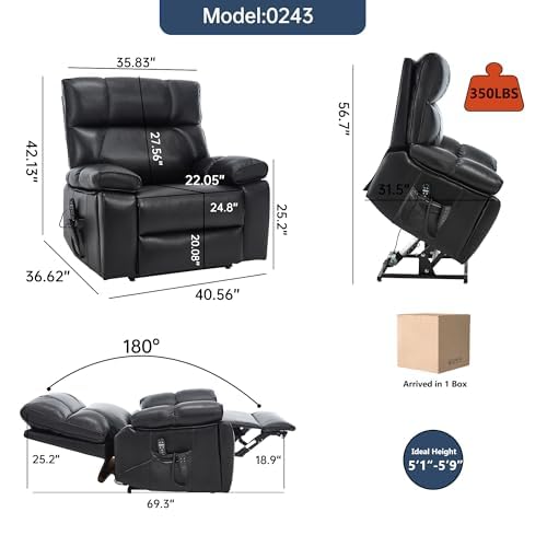 Trygoal Dual Motor Power Lift Recliner Chair, 8 Positions Vibration Massage Recliner Chair, Leather Recliner with Cup Holder, Vibration Massage and Lumbar Heating for Adults and Elderly, Black Trygoal