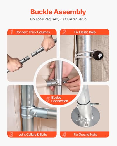 VEVOR 10 × 15 ft Outdoor Storage Shed Tent with Heavy-Duty Steel Frame, 2 Roll-Up Doors & Air Vents, Waterproof Portable Garage Carport Shelter for Motorcycle, Lawn Mower, Garden Tools – Beige VEVOR