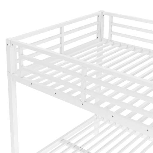 Bellemave Full Over Full Bunk Beds for Adults with Ladder & Full-Length Guardrails, Metal Heavy Duty Full Size Bunk Bed Frame with Sturdy Slats, Noise Free, No Box Spring Needed, White Bellemave