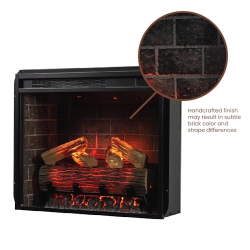 Modern Ember Uptown 28" Smart Electric Fireplace Insert, Alexa/WiFi Enabled - Includes Remote, 1,000 Sq Ft Electric Heater with Realistic Ember Bed & Log Set, Brick Background Modern Ember
