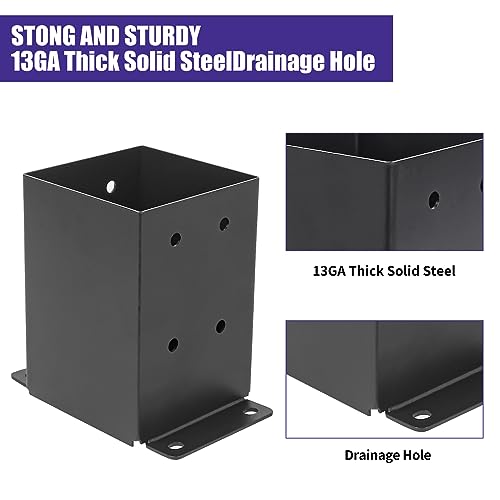 Nrspp 4x4 Post Base 8 Pcs,(Inner Size3.5"x3.5")Wood Fence Pergola Post Bracket, Black Powder Coated Post Anchor,Deck Post Base Support Base Plate Pergola Brackets Fence Kit… Nrspp