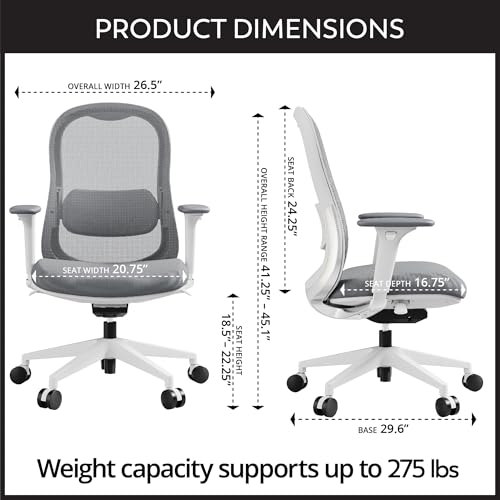 WorkPro® Uomo Ergonomic Mesh/Fabric Mid-Back Office Chair, White/Gray, BIFMA Compliant WorkPro