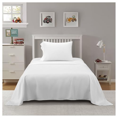 Heritage Kids 3-Piece Twin Sheet Set,White, Includes Top Sheet, Fitted Sheet & Pillowcase,Ultra-Soft Microfiber Kids Bed Sheet Set Heritage Kids