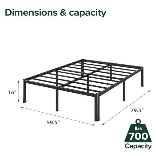 ZINUS Van 16 Inch Metal Platform Bed, Steel Slat Support, No Box Spring Needed, Eco Friendly WonderBox Packaging, Easy Assembly, Black, Queen ZINUS