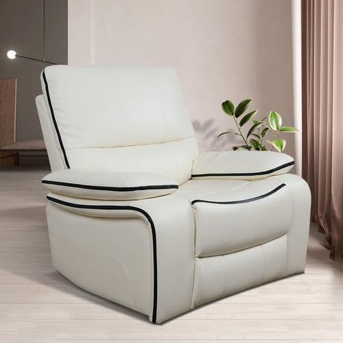 Ocstta Leather Recliner Sofa Set, Leather Couch Set for Living Room, Living Room Furniture Set with Storage Console & Cup Holder for Living Room/Office (Recliner Couch Set) Creamy White Ocstta