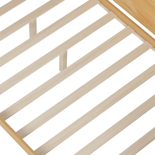 Bellemave Full Corner Bed Frame with Storage Shelves and Desk, Wood Full Size Daybed with Bookcase and Drawers, Natural Bellemave