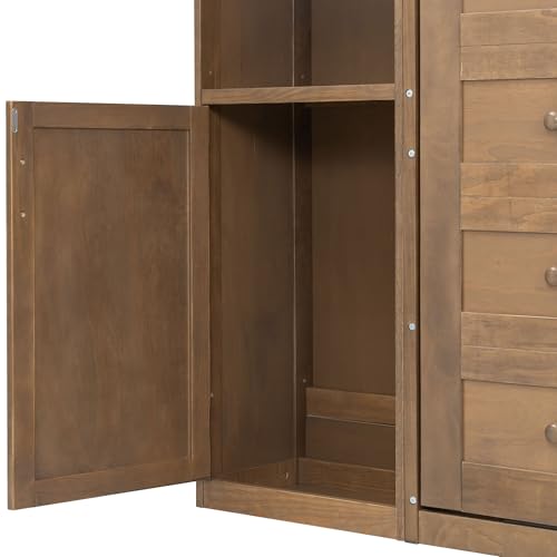 MERITLINE Queen Farmhouse Murphy Bed with Storage Bookcase Shelves and Cabinets, Solid Wood Foldable Hidden Vertical Murphy Wall Bed with Storage for Adults MERITLINE