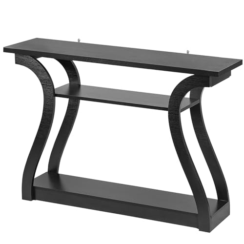Elegant Black 3-Tier Console Table with Curved Frame for Entryway and Living Room SUPER DEAL
