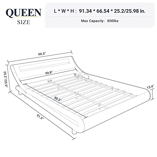 Allewie Queen Size LED Platform Bed Frame with Adjustable Headboard/No Box Spring Need/Easy Assembly/Faux Leather in Black Allewie