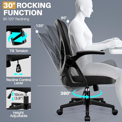 FelixKing Office Chair - Ergonomic Desk Chair Breathable Mesh Task with Wheels and Lumbar Support Home Desk Office Chairs with Flip up Armrest Rolling Swivel for Home Computer Black Pack of 6 FelixKing