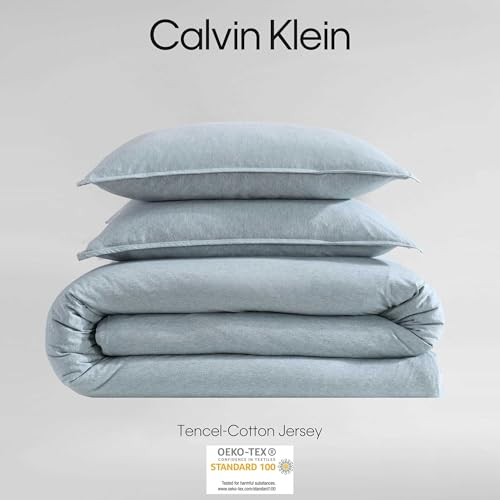 Calvin Klein - Twin Duvet Cover Set, Modern Cotton Melange Jersey Bedding with Matching Sham, Snap Closure, Dorm Essentials (Light Blue) Calvin Klein