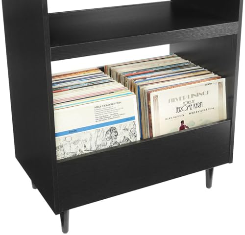 Crosley Furniture Liam Turntable Record Player Stand with Storage for Vinyl Records, Mid Century Modern, Black Crosley Furniture
