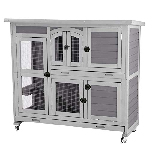 Aivituvin Bunny Cage Rabbit Hutch Indoor Rabbit Cage with Wheels Outdoor Rabbit House with Two Plastic Tray, Foldable Door (Gery) Aivituvin