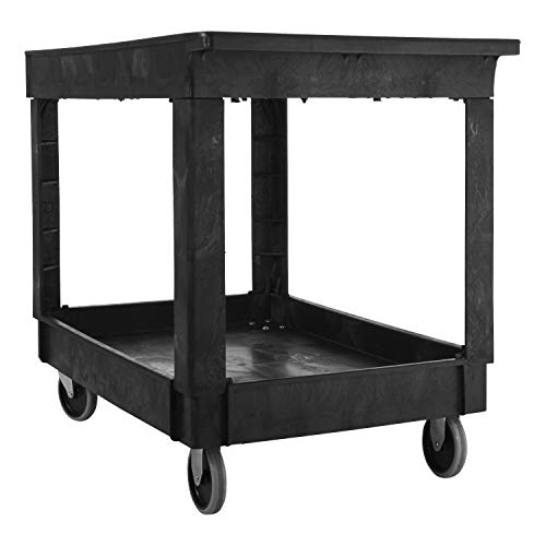 Rubbermaid Commercial Products 2-Shelf Utility/Service Cart, Medium, Lipped Shelves, Standard Handle, 500 lbs. Capacity, for Rubbermaid Commercial Products