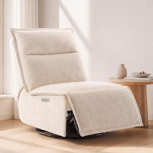 Power Recliner Chair Swivel Glider, 29" Extra Wide Seat with 270° Swivel, No Armrest Design, USB & Type-C Charging Ports, OEKO-TEX Fabric, Swivel Glider Recliner for Living Room, Easy Assembly, Beige
