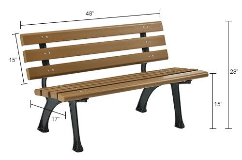 Global Industrial 4'L Outdoor Park Bench with Backrest, Recycled Plastic Slats, Wrought Iron Frame, 1100 lbs Capacity, Tan, Surface Mount, Easy Assembly Global Industrial