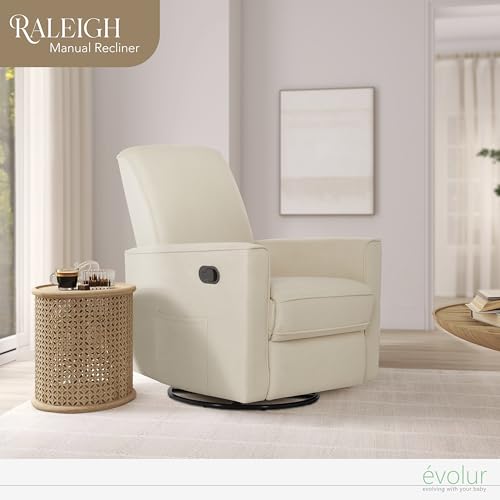 Evolur Raleigh Upholstered Plush Seating Nursery Glider 360-degree, Swivel Rocker Recliner, Multi Recline Positions, Greenguard Gold & JPMA Certified, Stain Resistant, Tool-Free Assembly, Shell Evolur